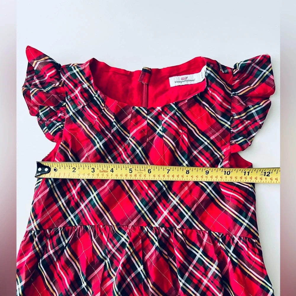 NWOT Vineyard Vines girls red plaid dress flutter sleeves holiday party tartan 5